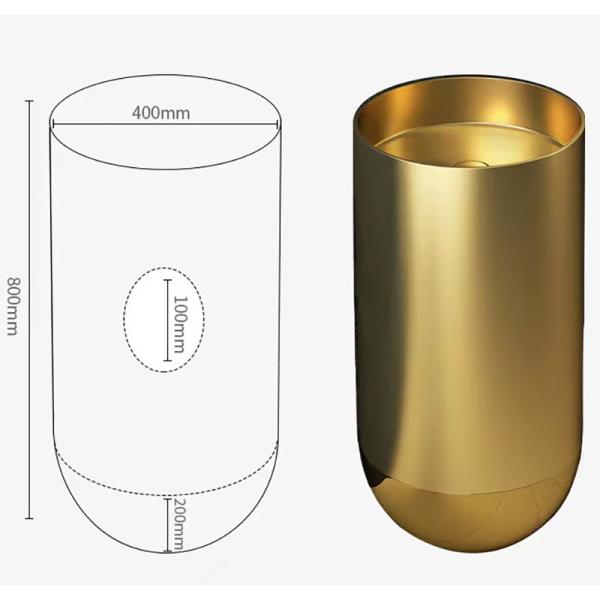 SUS304 Free Standing Bathroom Basins , Brushed Finish Modern Round Pedestal Sink