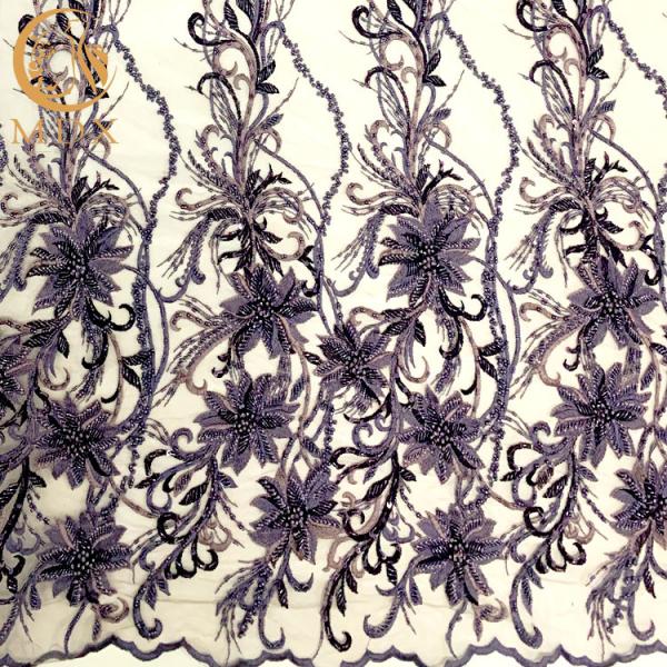 Patterned 3D Handwork Beaded Lace Fabric For Wedding Clothes