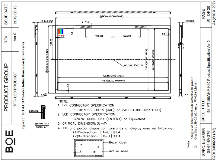 Подгоняйте модуль экрана LCD панели дюйма 250cd M2 TFT RGB LVDS 18,5