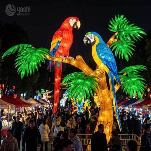 Custom Life Size Peacock LED Motif Light Zigong Silk Lantern Waterproof Outdoor Sculpture for Theme Park Holiday Show