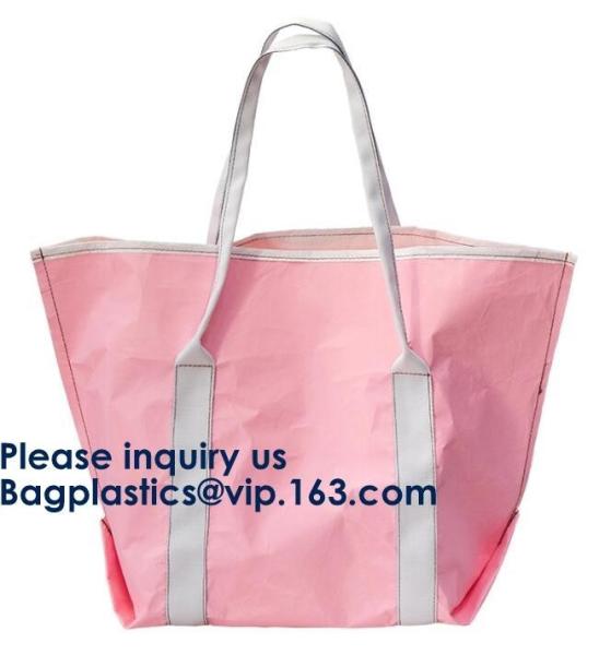 Washable TYVEK Kraft Paper Shopping Bag Shoulder Handbag DuPont Paper Tote Bag With Cotton Linen Lining
