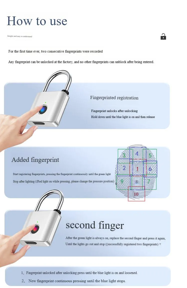 Fingerprint Padlock Home Warehouse Patio Gate Padlock