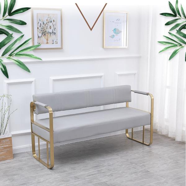 Modern Living Room Furniture Sofa Set with Single Leather Long Bench and Metal Sectional