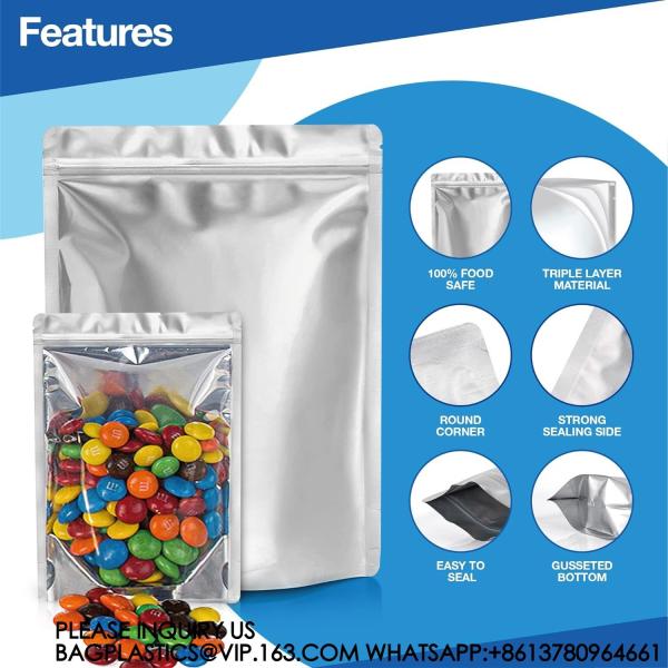 Large Mylar Bags 1 Gallon(10x14), 7x10 & 5x8, 4x6 With 1 Side Clear - (25 Pcs Each) Stand Up Mylar Bags