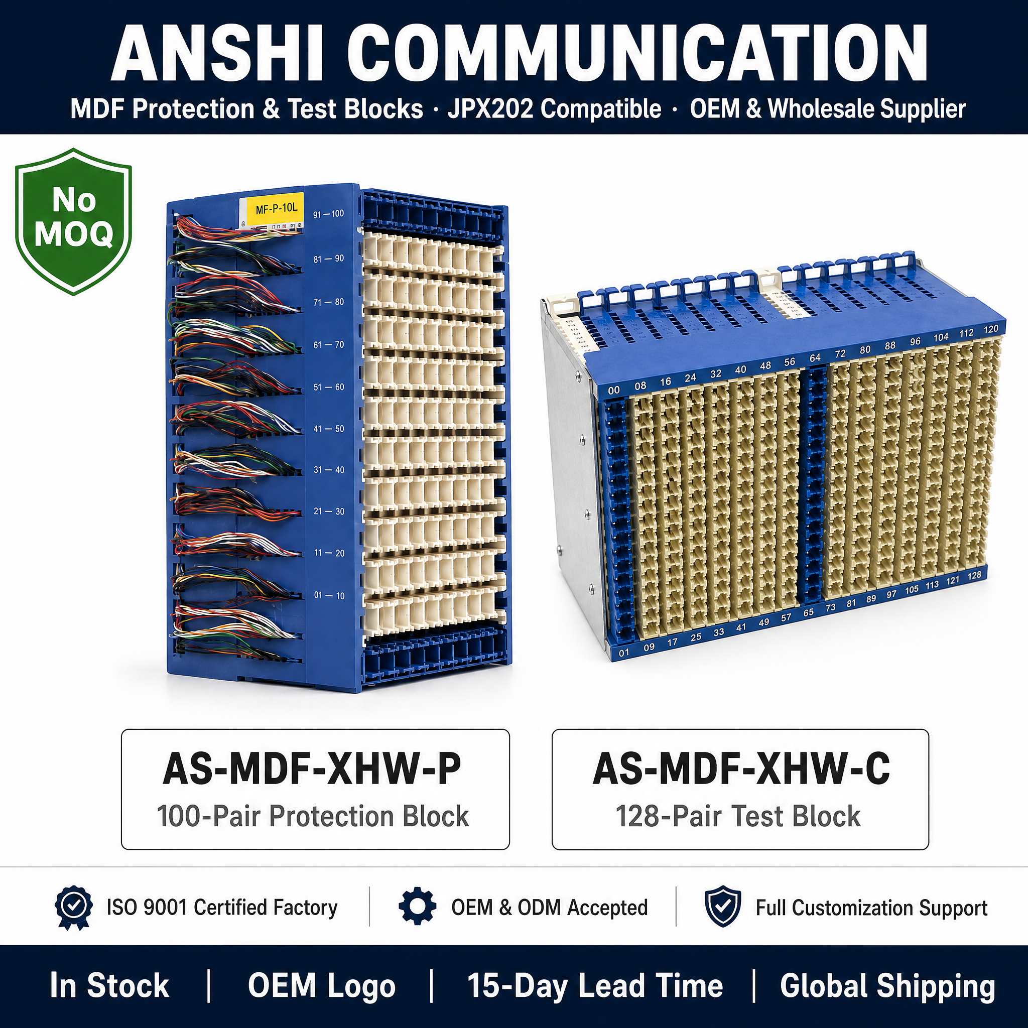 High Density 100 Pairs MDF Main Distribution Frame Terminal Block with Voltage and Current Protection