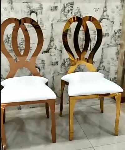 Gold Stackable Event Wedding Dining Chairs Stainless Steel Metal Frame Accent Chair