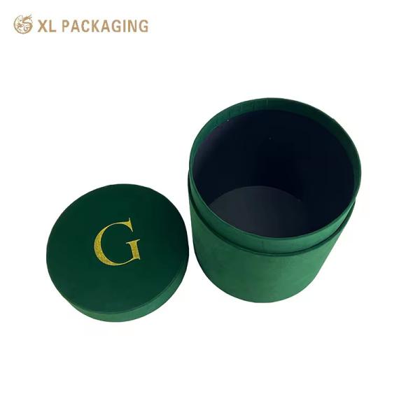 Velvet Round Cylinder Rose Flower Box With Gold Foil Logo for Scarf & Apparel Brands