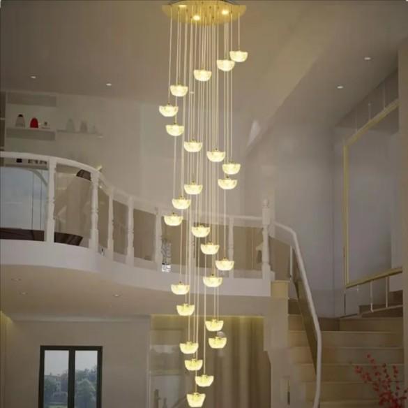 Duplex building living room lamp creative ingot crystal villa pendant light spiral staircase long chandelier