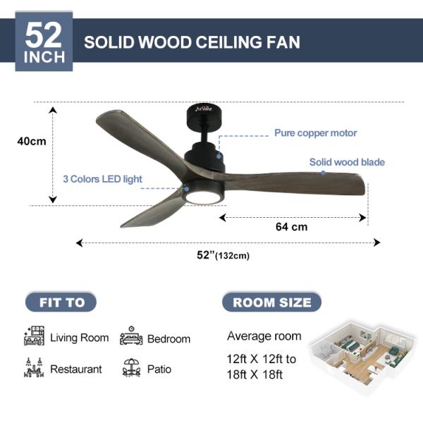 Controle remoto inteligente lâmina de madeira ventoinha de teto luz com 6 velocidades e DC motor de cobre