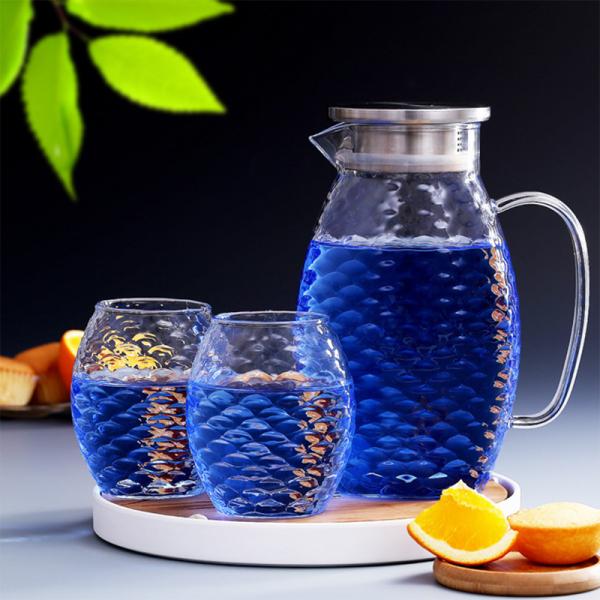 High Borosilicate Glass Pitcher , Drip Free Large Capacity Glass Water Carafe