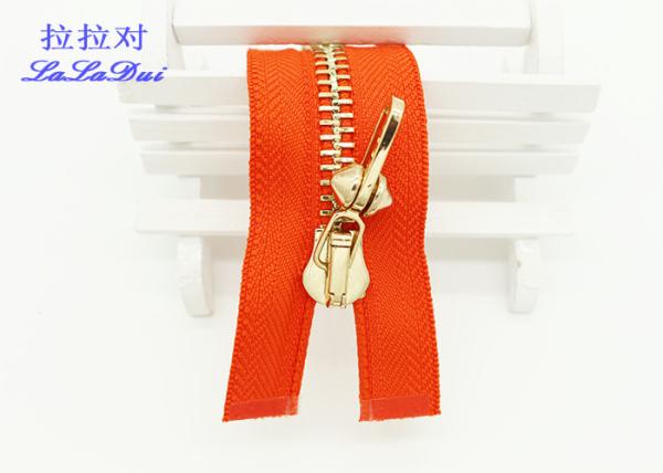 Gold Teeth Open End 36 Inch Metal Separating Zipper Semi - Auto Lock For Canvas