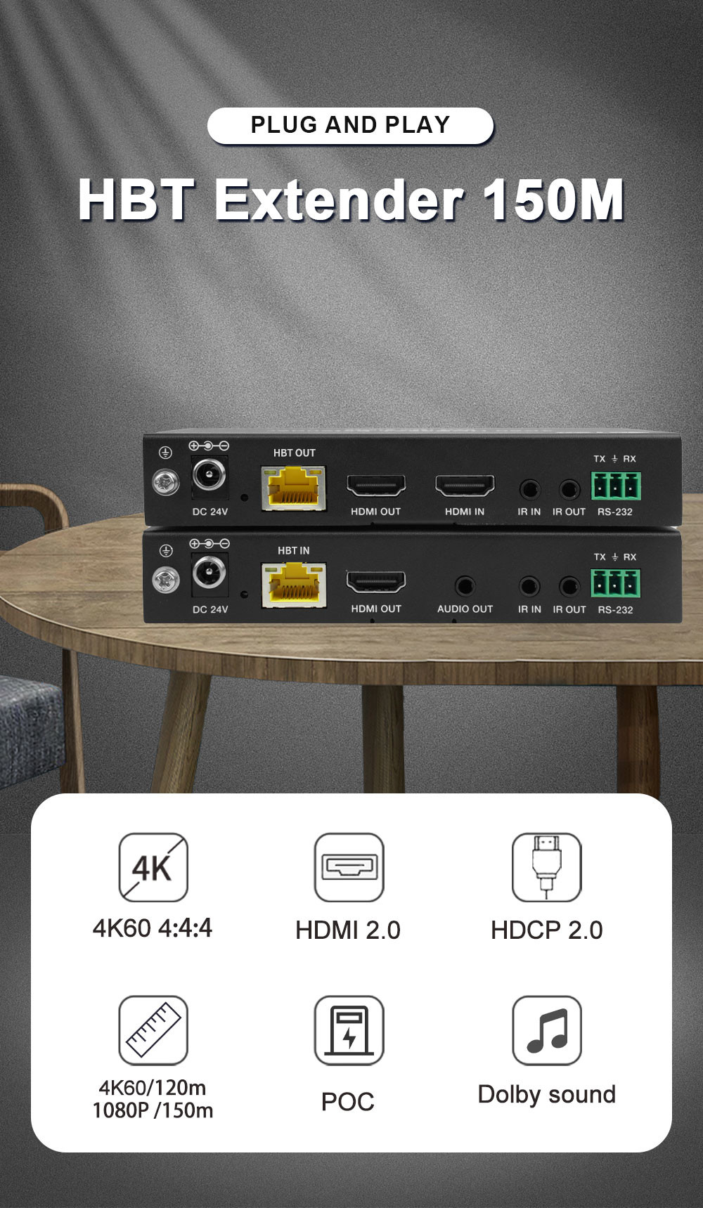 HDCP 2.2 / HDCP 1.4 HDMI Fiber Extender 150m Расширяйте аудио-видео сигналы