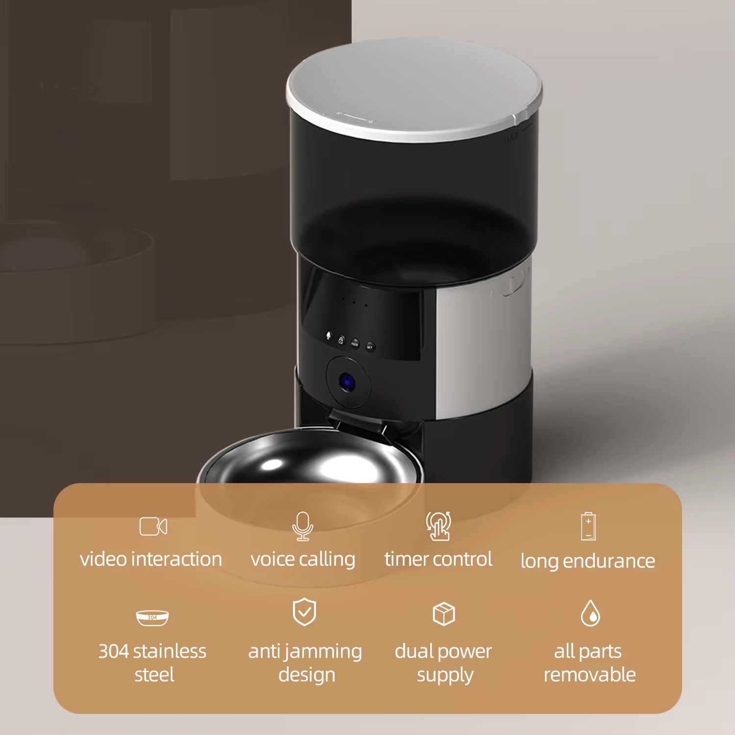 Intelligent Timing 720P Camera Automatic Feeder Eco-Friendly Solid Plastic Bowl Quantitative Cat/Dog Food Machine Power Charge