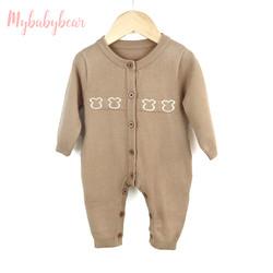 Autumn winter print long-sleeved button baby bodysuit cute bear warm knitted sweater baby bodysuit romper