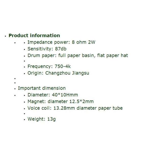 LS40N-18 1.5 inch 8 Ohm 2W full paper basin speaker .speaker; loudspeaker; reproducer; horn.loudhailer;