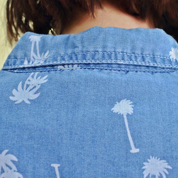 100% Cotton Chambray Long Sleeves Shirt , Loose Fit Blouses For Young Ladies
