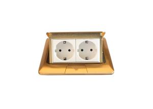 Golden Brass Twins Electrical Socket Pop Up Floor Outlet For Hotel Airport