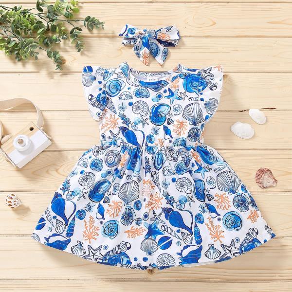 Oceano do verão impresso para modelar a venda por atacado do vestido floral das meninas da roupa do vestido das crianças
