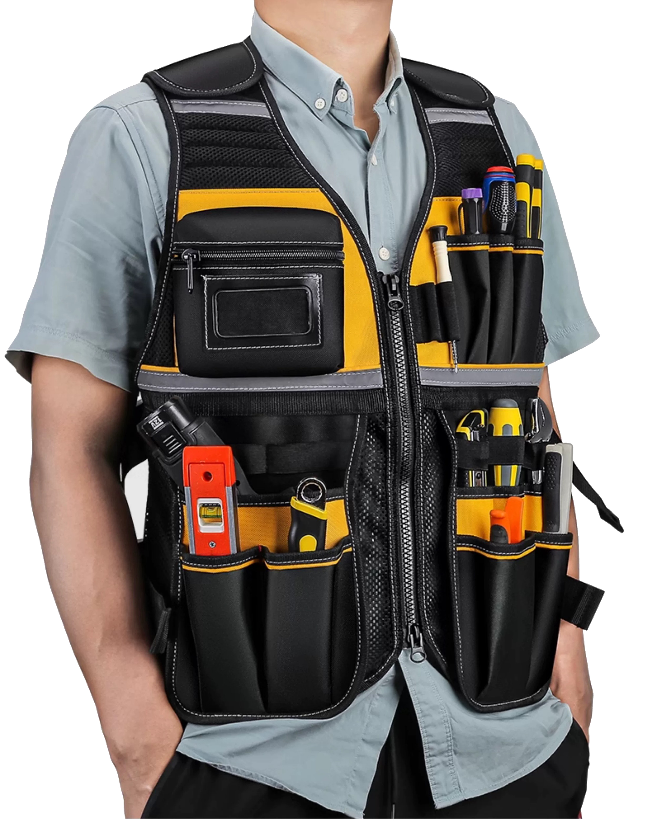 Reflective Work Vest Multifunctional Construction Vest Mesh Breathable Construction Safety Armor Tool Vest
