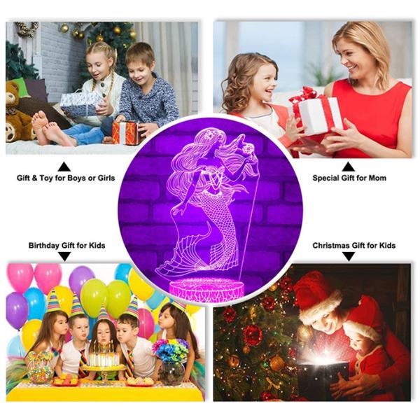 Portable Acrylic Mermaid 3D Lamp RGB LED 16 Colors Smart Touch