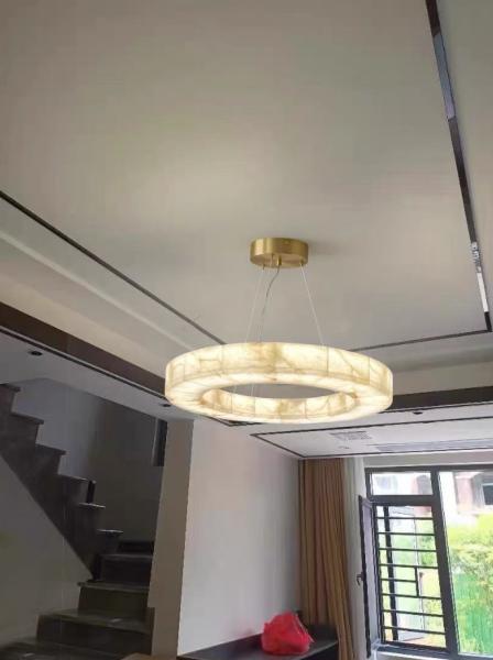 Custom European Modern Unique Circle Ring Lighting White Natural Led Alabaster Chandelier For Living Room Dining Room
