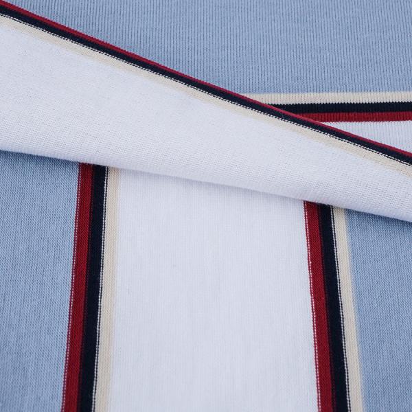 100% Cotton Striped T Shirt Fabric , Soft Double Yarn Cotton Striped Fabric