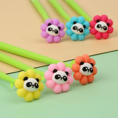 Panda Flower Pens Rose Shaped Ballpoint Pen Creative Liquid Black 0.5mm Gel Ink Rollerball Pen For Girls Women, Office School Decoration Supplies