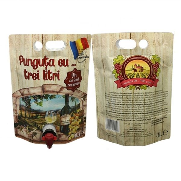 Custom Print Plastic Wine Pouch 3L 5L Portable Disposable Aluminum Foil Juice Packaging