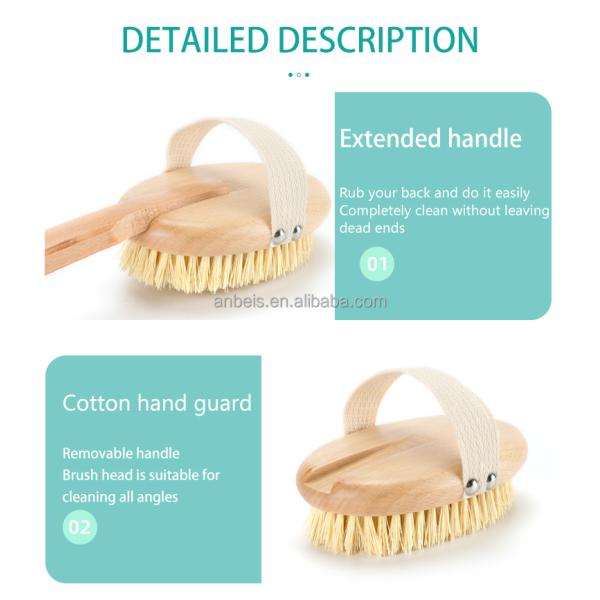Vegan Sisal Body Dry Brush Detachable Natural Beechwood Long Handle