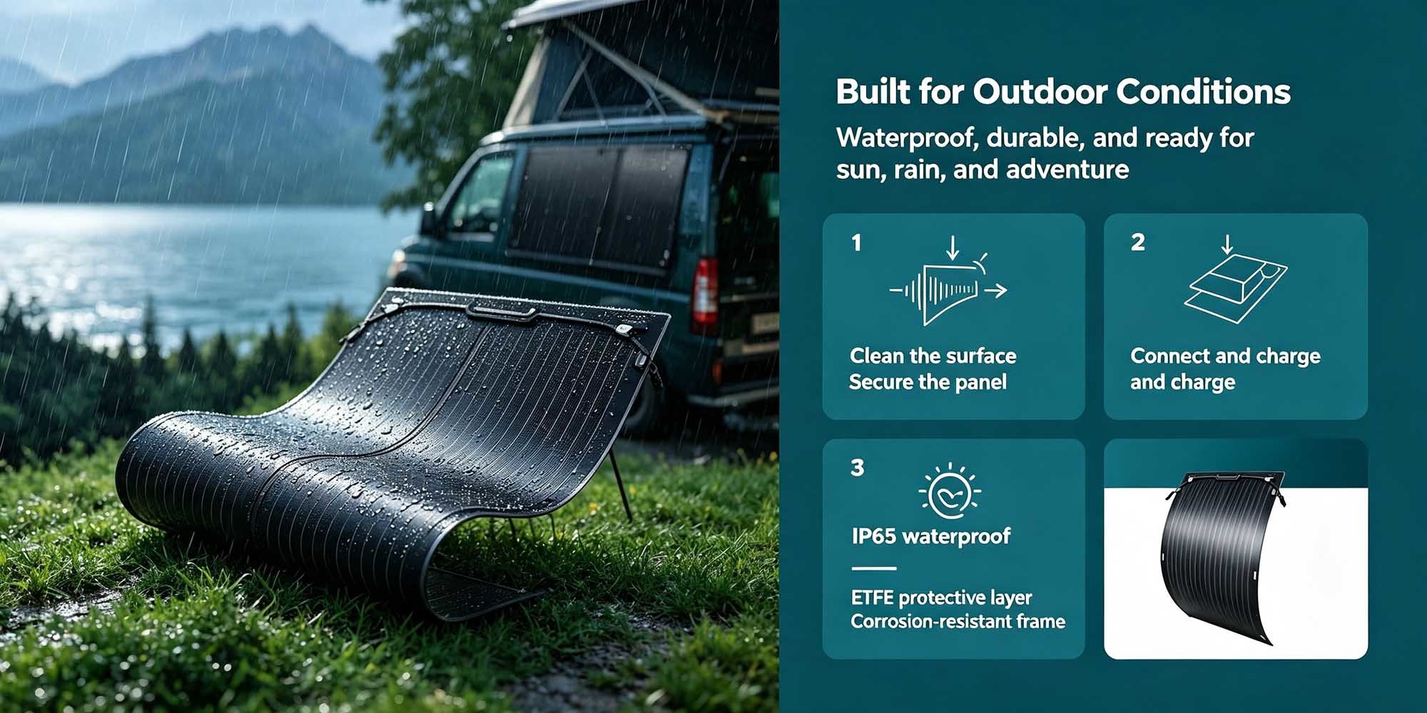 50W Curved‑Mount Flexible Solar Panel, Carbon‑Fiber Anti‑Micro‑Crack Solar Kit for Overlanding & Off‑Grid Power
