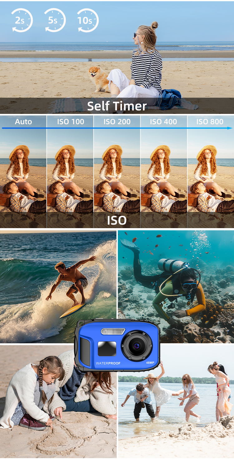 Retro HD 1080P Waterproof Camera 2.4 Inch Screen IP68 5M Waterproof Auto Focus 4X Digital Zoom Underwater Camera for Diving