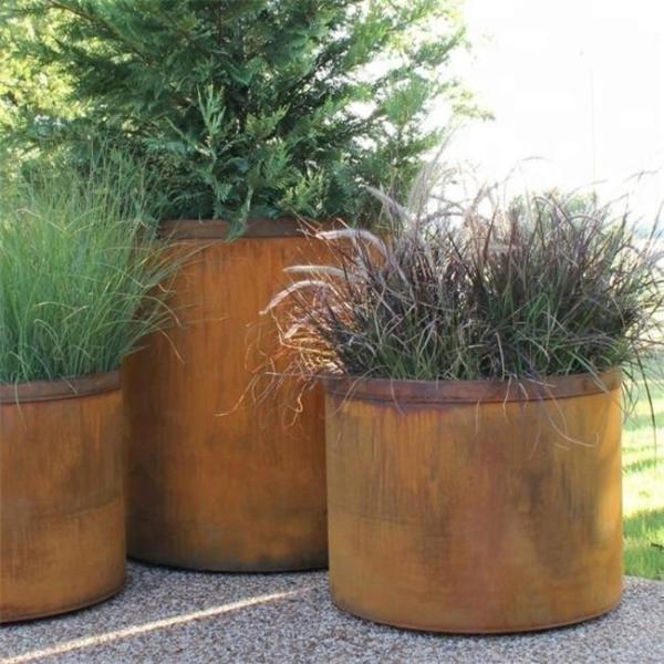 Plantadores redondos de aço da flor do metal de Corten do potenciômetro do cilindro da casa e do jardim