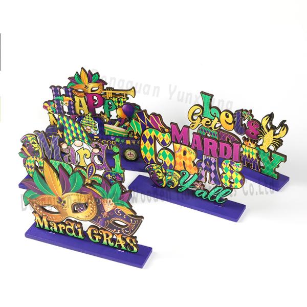 Natural Large Mardi Gras Wooden Decorations with Comedy Tragedy Face Mardi Gras Float Mask Table Decor for Mardi Gras Party Prom Supplies