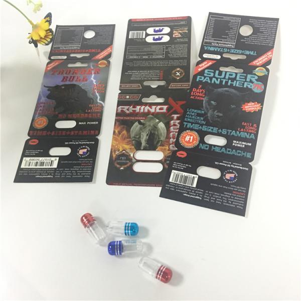 Sexual Enhancement Capsules Packaging Rhino X Blister Pills Paper Card With Bottle / Box