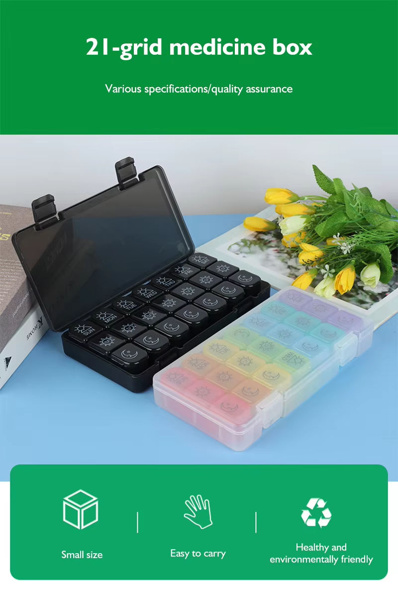 Pill Container Organizer 3 Times Day 7 Days Plastic Portable 21 Compartments Weekly Travel Vitamin Medication Case