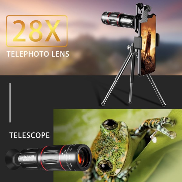 4 In 1 Phone Camera Lens OEM Phone Lens Kit With 28X Telephoto 0.6X Wide Angle and 20X Macro
