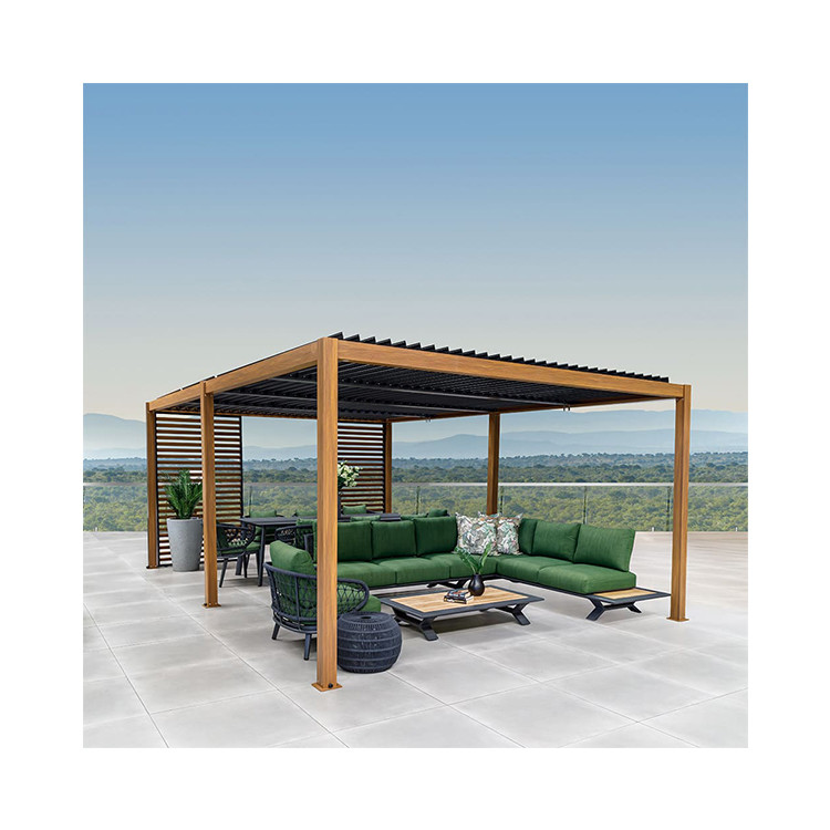 Modern Aluminum Terrace Canopy Roof Louvered Arbours Rot Proof Wooden Coated Pergola