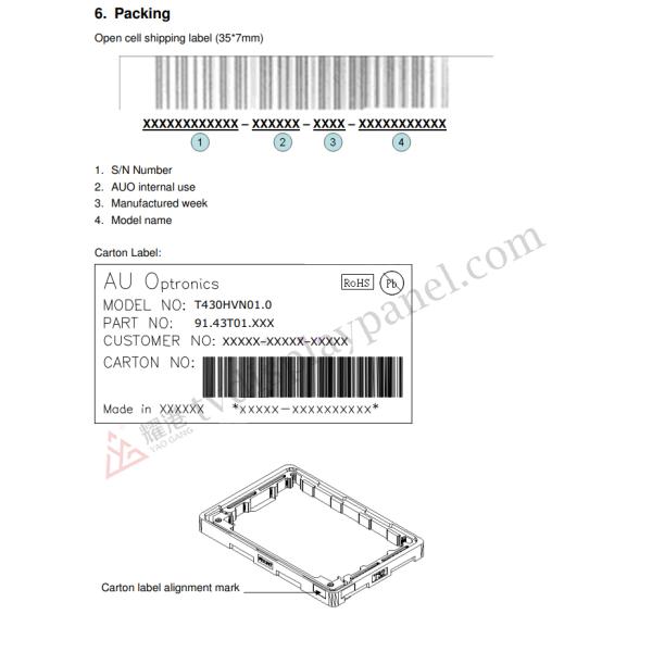 T430HVN01.0 Open Cell LED TFT AUO 43 Inch Full HD Lcd Screen