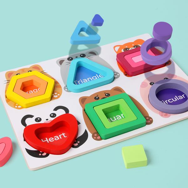 Wholesale Wooden Animal Puzzles Children Shape Cognitive Toy Colorful Wooden Shape Matchin Toy