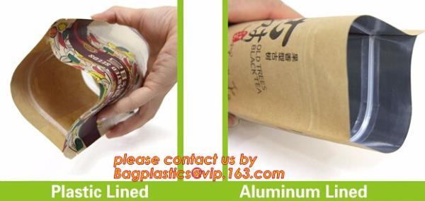 stand up pouch biodegradable zipper bag kraft paper bag, Resealable Snack Stand up Zipper kraft paper Pouch Aluminum