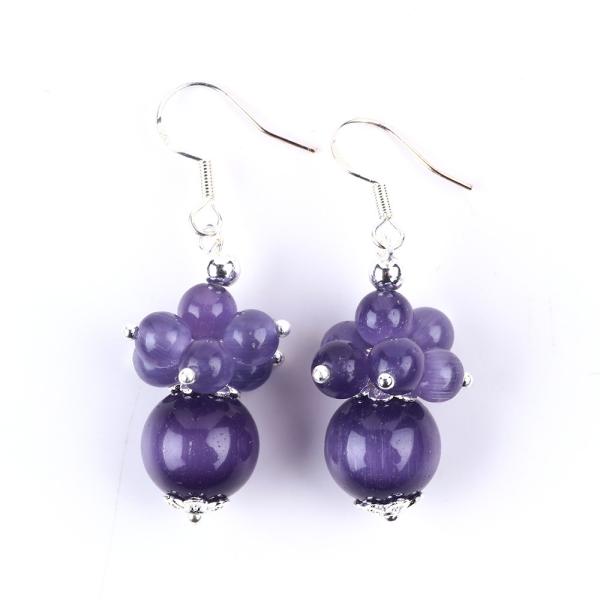 8MM Purple Cat Eye Handmade DIY Bead Dangle Flower Earring Unique Design Earring For Daily Wear