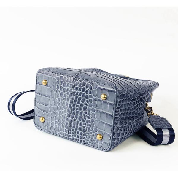 Brown Crocodile Embossed Leather Handbags One Shoulder Retro Bucket Bag