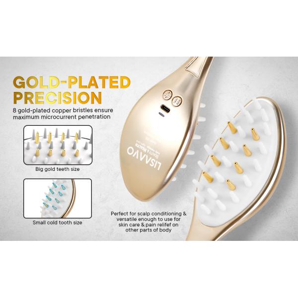 450nm 650nm LED Light Therapy Hair Brush Massage EMS Hair Brush Matte Gold