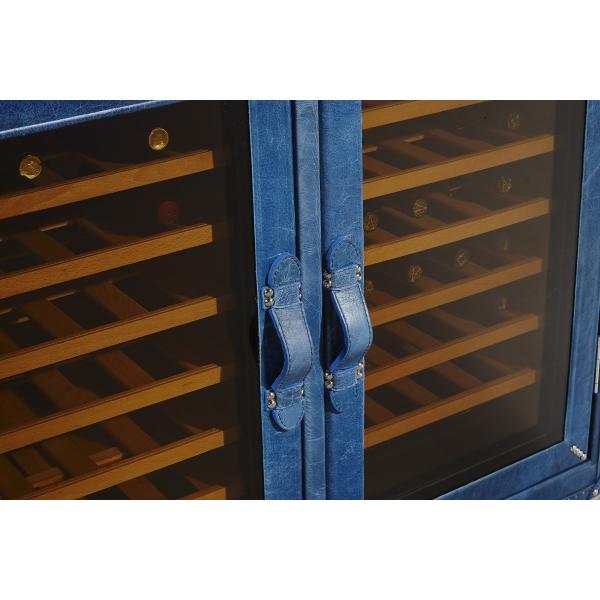 Top Grain Leather Wine Fridge Cabinet , Blue Bar Cabinet With Wine Storage