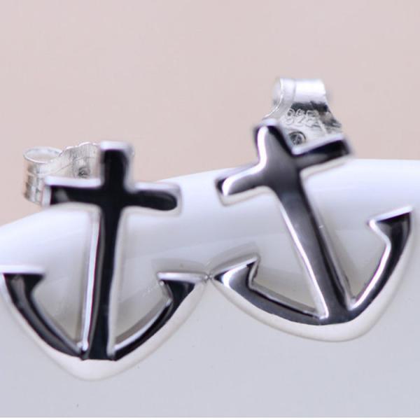 925 Sterling Silver Anchor Shape Stud Earrings Women Jewelry (XH041998W)