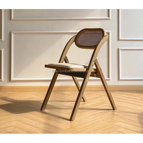 Rustic Style Solid Wood Rattan Folding Chairs for Events Optional Colors and Durable Design