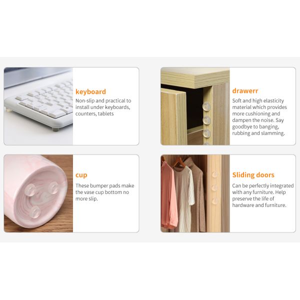 Super High Viscosity Self-Adhesive Clear Rubber Door Stoppers Square Pattern Cabinet & Drawer Bumpers