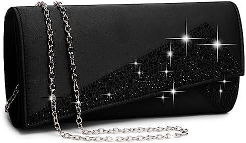 DASEIN WOMEN'S SATIN RHINESTONE CLUTCH EVENING BAGS SPARKLE GLITTER SHINY PURSE HANDBAG FOR PARTY WEDDING COCKTAIL PROM