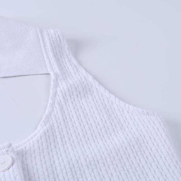 Backless Button Front Women Crop Top , Sleeveless Cotton Halter Tank Top