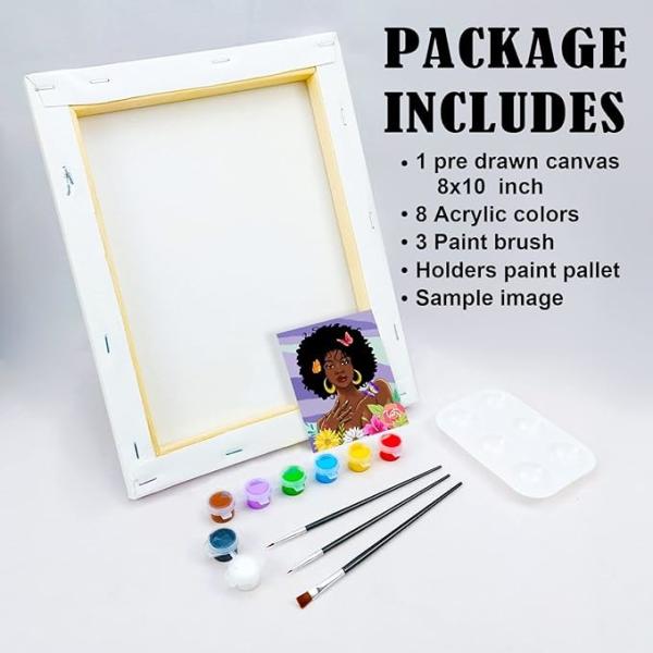African American Women Flowers Pre Drawn Canvas Paint Kit Art Set Custom Size